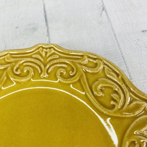Chris Madden JC Penny CORVELLA GOLD  Scrolls Stoneware Salad Lunch Plates Set 4 - Picture 13 of 16